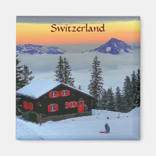 Refrigerator Magnet Snowy Switzerland at sunset
