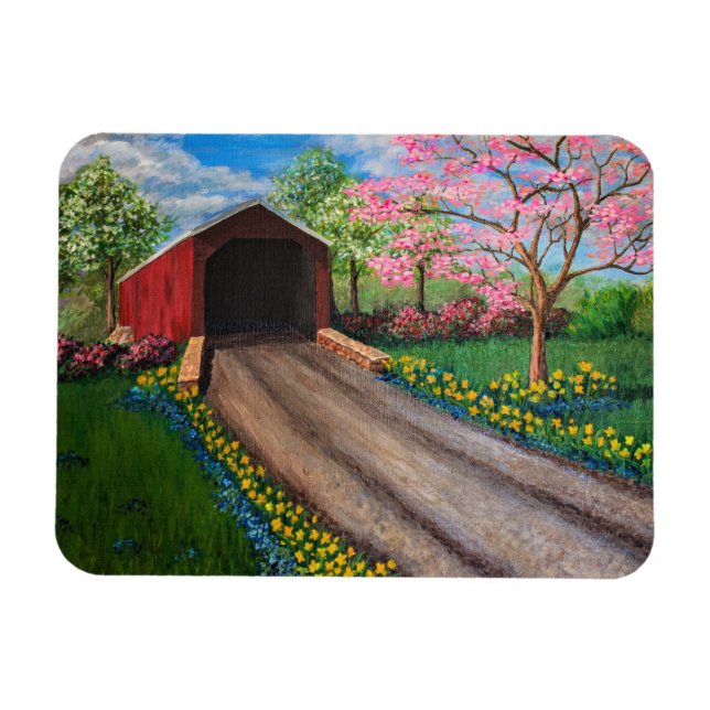 Refrigerator Magnet - Springtime at Covered Bridge (Horizontal)