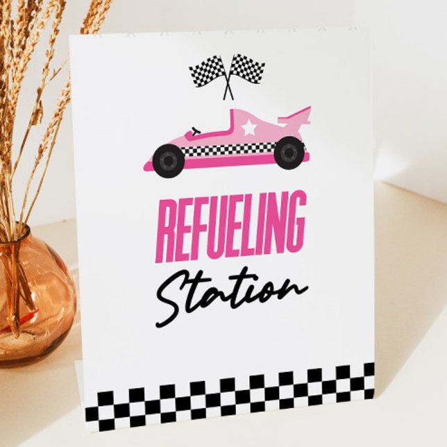 Refueling Station Pink Race Car Drink Table Pedestal Sign (Creator Uploaded)