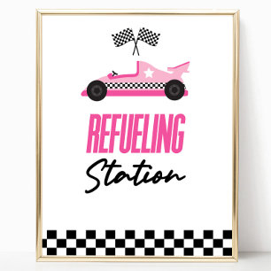Refueling Station Pink Race Car Drink Table Sign