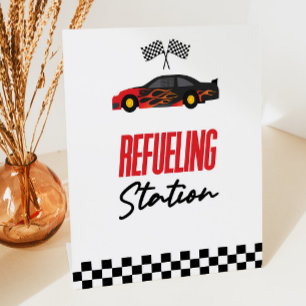 Refueling Station Red Race Car Drink Table  Pedestal Sign