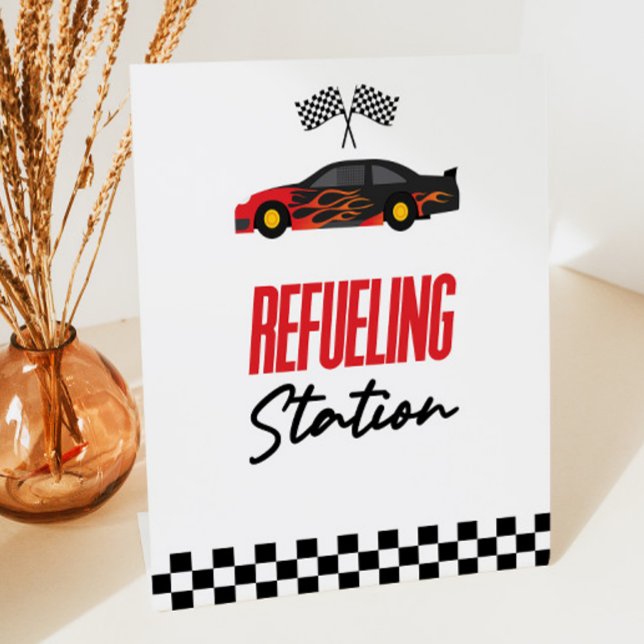 Refueling Station Red Race Car Drink Table  Pedestal Sign (Creator Uploaded)