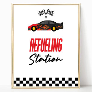 Refueling Station Red Race Car Drink Table Sign