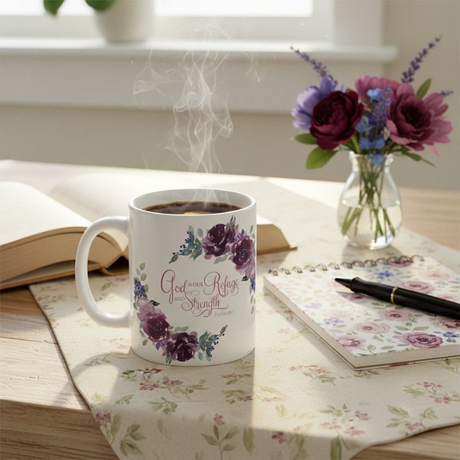 Refuge and strength purple floral  coffee mug (Creator Uploaded)