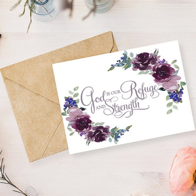 Refuge and strength purple floral  note card (Creator Uploaded)