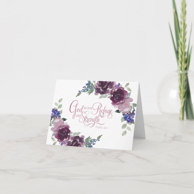 Refuge and strength purple floral  note card (Front)