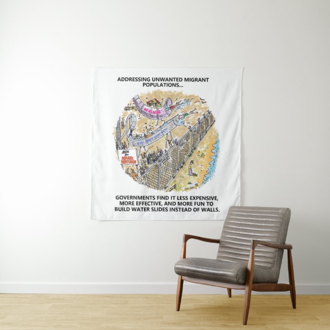 Refugee Water Slides tapestry (In Situ)