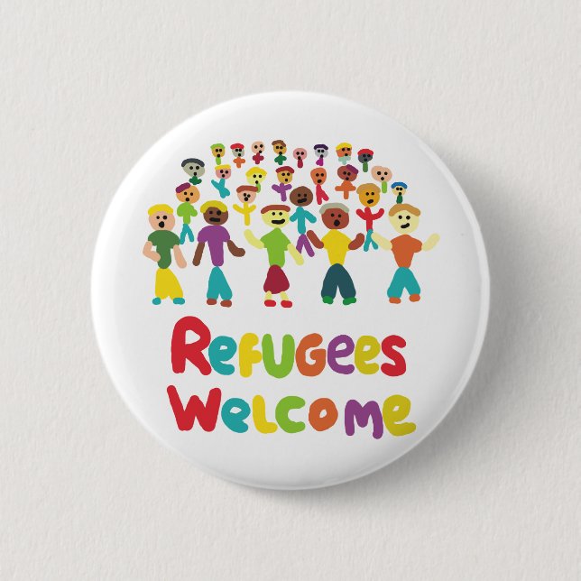 Refugees Welcome 6 Cm Round Badge (Front)