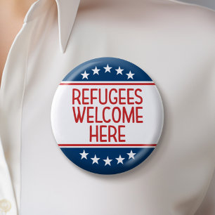 Refugees Welcome Here - Anti Donald Trump 6 Cm Round Badge