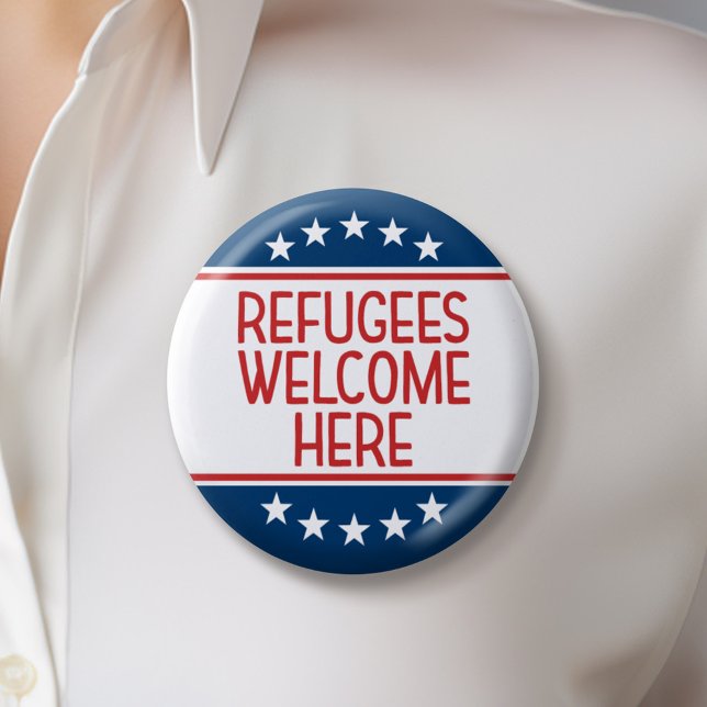 Refugees Welcome Here - Anti Donald Trump 6 Cm Round Badge (Creator Uploaded)