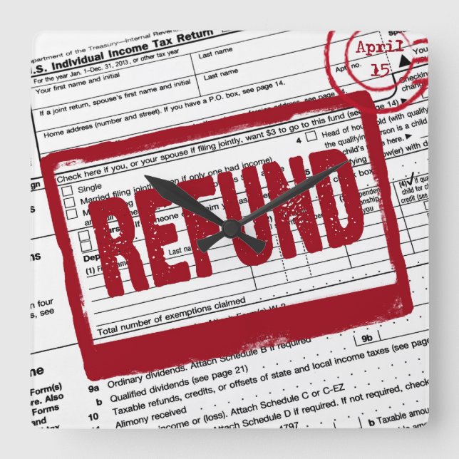 refund stamp on income tax form square wall clock (Front)