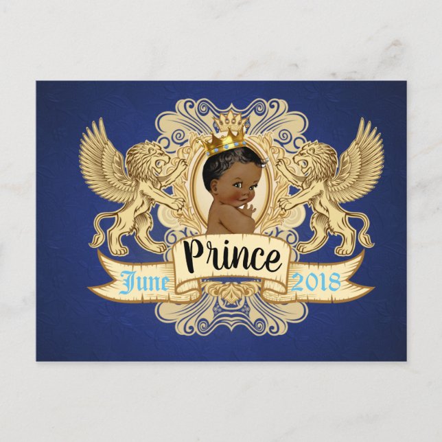 Regal African Prince|Royal Blue & Gold Invitation Postcard (Front)
