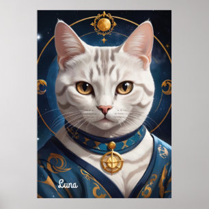 Regal American Shorthair Cat Dressed in Blue  Poster