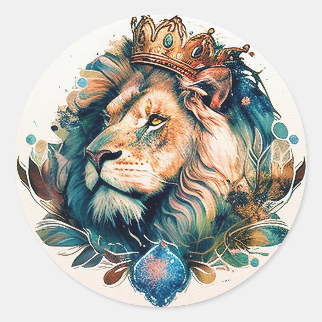 Regal and Royal Watercolor Style Lion Sticker (Front)