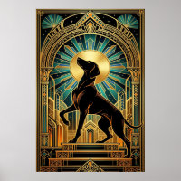 Regal Art Deco Hound Dog Gold Silhouette