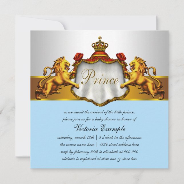 Regal Baby Blue Prince Baby Shower Invitation (Front)