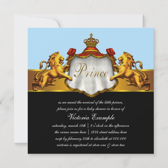 Regal Baby Blue Prince Baby Shower Invitation (Front)