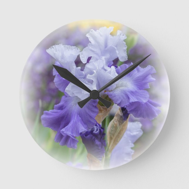 Regal Bearded Iris - Purple & White Round Clock (Front)
