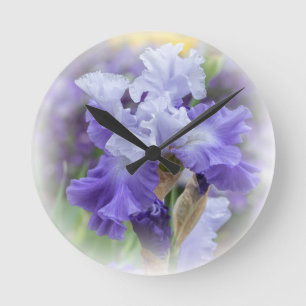 Regal Bearded Iris - Purple & White Round Clock