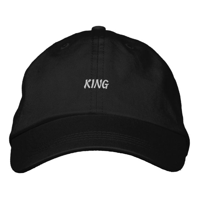 Regal Black Cotton Cap with King Embroidery Text (Front)