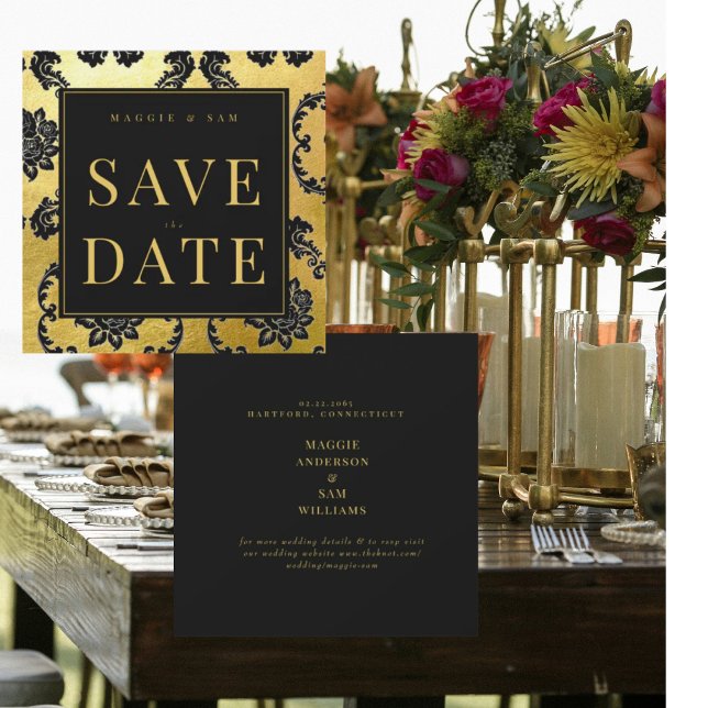 Regal Black & Gold Damask Wedding Save the Date  (Creator Uploaded)