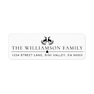 Regal Black & White Reindeer Laurel Wreath Crest Return Address Label