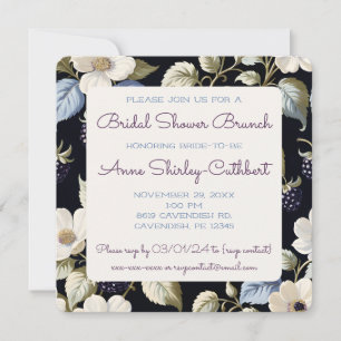 Regal Blackberry Blooms Bridal Shower Brunch Invitation