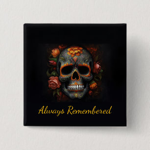 Regal Bloom Sugar Skull, custom 15 Cm Square Badge