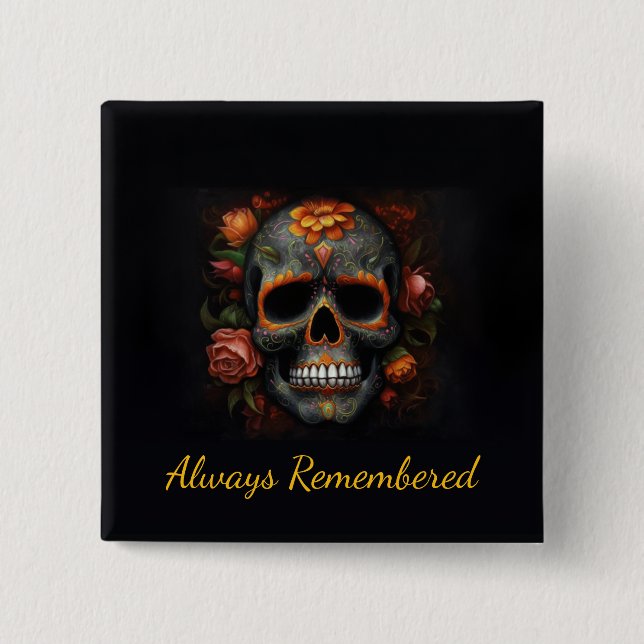 Regal Bloom Sugar Skull, custom 15 Cm Square Badge (Front)