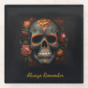Regal Bloom Sugar Skull, custom Glass Coaster