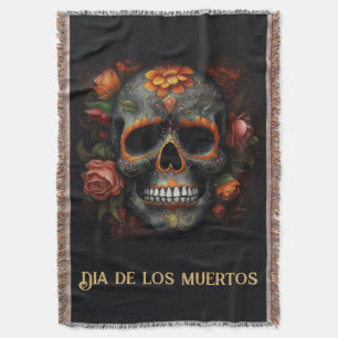 Regal Bloom Sugar Skull, custom Throw Blanket