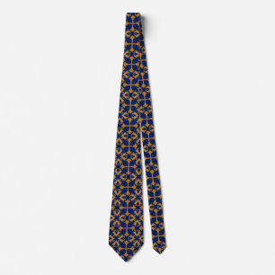 Regal Blue and Gold Motif Crest Heraldry Corporate Tie