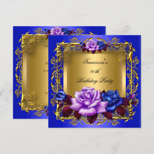 Regal Blue Lilac Roses Gold Elegant Birthday A Invitation