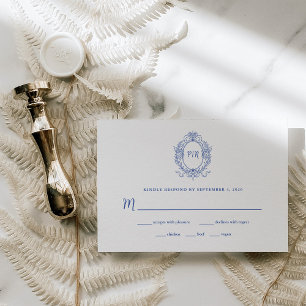Regal Blue   Vintage Baroque Frame Wedding RSVP Card