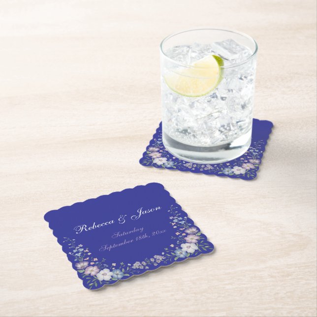 Regal Blue Vintage Elegance Garden Blooms Paper Coaster (Insitu)