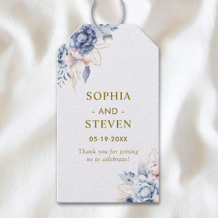 Regal Blue & White Wedding Invitation with Gold Gift Tags