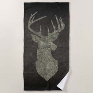 Regal Buck Trophy Deer Silhouette in Camouflage Beach Towel