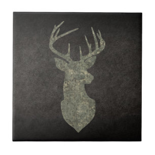 Regal Buck Trophy Deer Silhouette in Camouflage Ceramic Tile