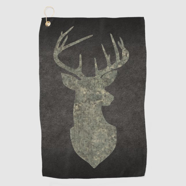 Regal Buck Trophy Deer Silhouette in Camouflage Golf Towel (Front)