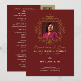 Regal Burgundy & Gold Queen Photo Memorial Program