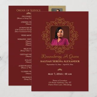 Regal Burgundy & Gold Queen Photo Memorial Program