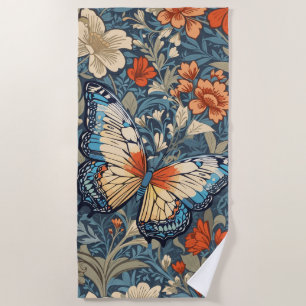 Regal Butterfly Amidst William Morris Floral Beach Towel