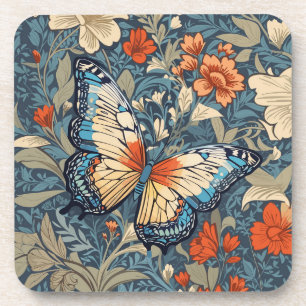 Regal Butterfly Amidst William Morris Floral Coaster