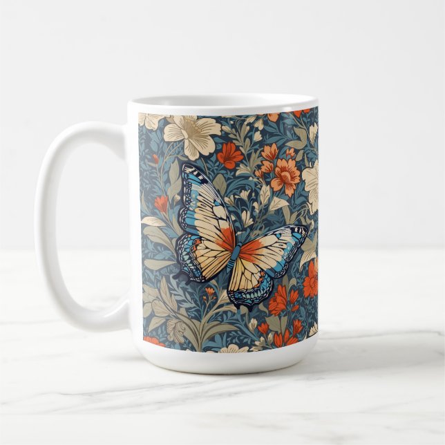 Regal Butterfly Amidst William Morris Floral Coffee Mug (Left)