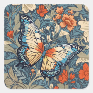 Regal Butterfly Amidst William Morris Floral Square Sticker