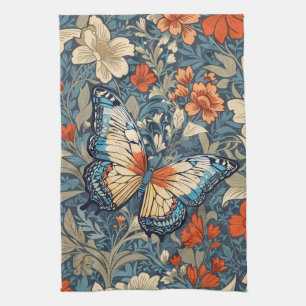 Regal Butterfly Amidst William Morris Floral Tea Towel