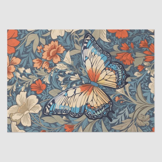 Regal Butterfly Amidst William Morris Floral Tissue Paper (Front)