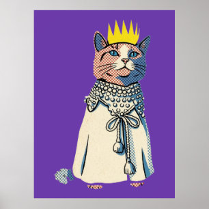 Regal Cat in Crown and Robe Vintage Pop Art Graphi Poster