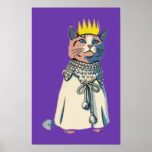 Regal Cat in Crown and Robe Vintage Pop Art Graphi Poster