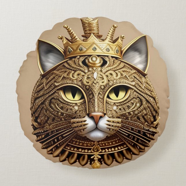 Regal Cat Profile Round Cushion (Front)